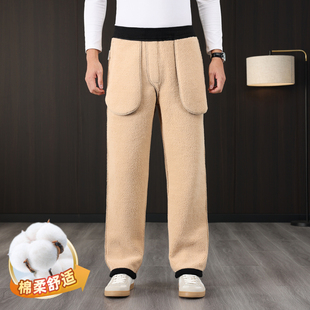 冬季超厚保暖羊羔绒休闲卫裤加绒款加厚宽松直筒中老年男士运动裤