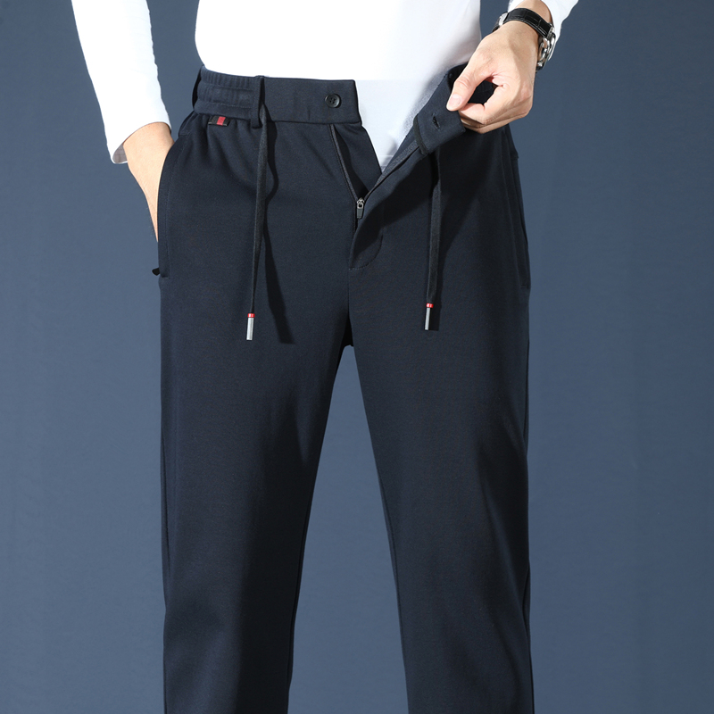 秋季男士纯棉宽松直筒休闲裤针织中年大码卫裤拉链百搭全棉运动裤
