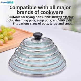 锅盖家用帽透明钢化玻璃耐热蒸锅炒锅盖32cm不锈钢圆形汤锅盖子