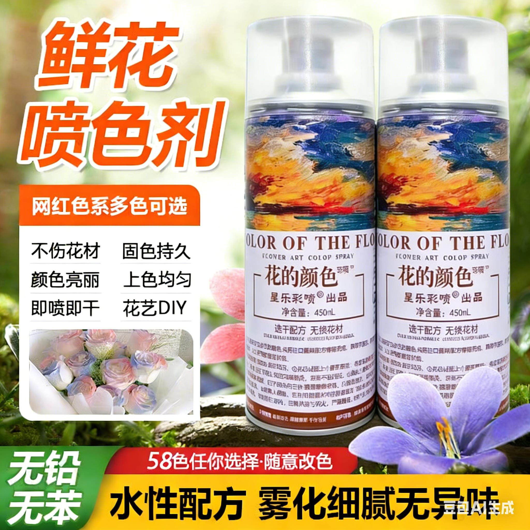 德国速干鲜花喷漆碎冰蓝玫瑰花艺专用喷色剂喷色花漆唇膏色喷色剂