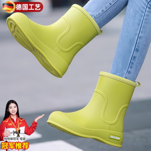 外穿厨房胶鞋 德国雨鞋 时尚 中筒女款 成人防水防滑耐磨水靴套鞋
