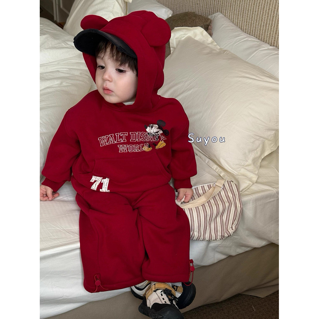 儿童加绒连帽卫衣套装男童加厚卡通动漫印花卫裤宝宝休闲两件套