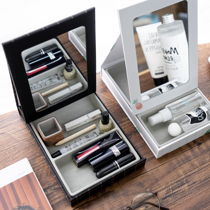 北欧ins高清化妆镜收纳盒 桌面折叠宿舍公主台式梳妆学生便携镜子