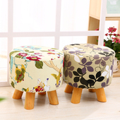 卡通布艺小板凳现代简约茶几凳沙发凳穿鞋 凳圆凳创意实木小矮凳子