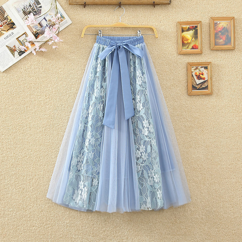 蕾丝甜美风系带仙女网纱半身裙