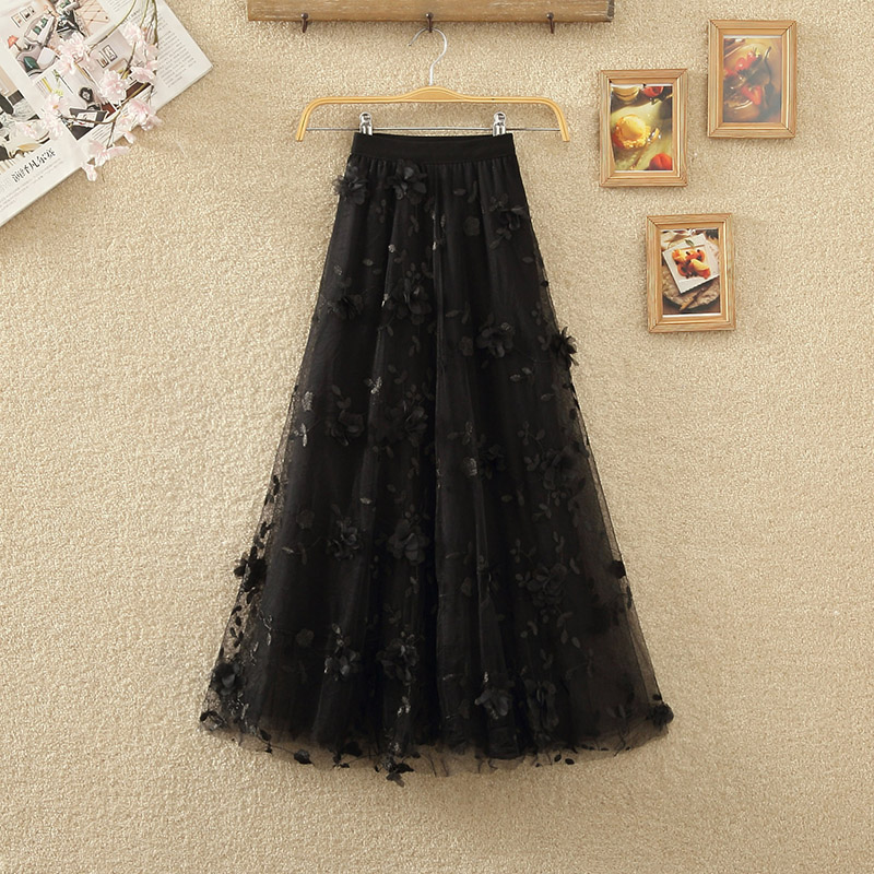 立体刺绣花a字仙女大摆甜美网纱