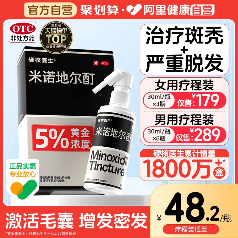 【硬核医生】米诺地尔酊5%*56ml*1瓶/盒治斑秃严重脱发专用药