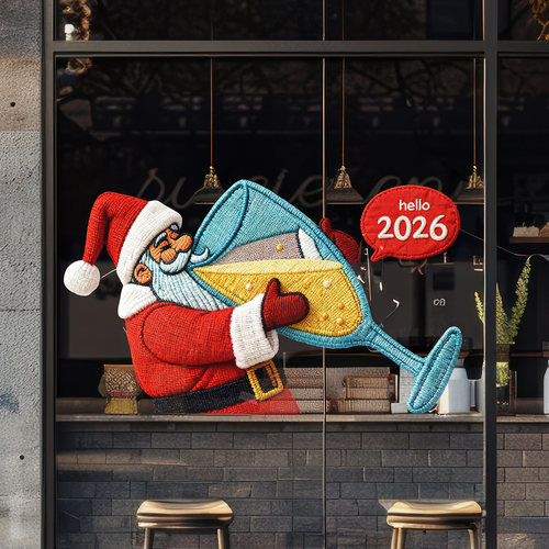 2026布艺风格圣诞老人静电窗花