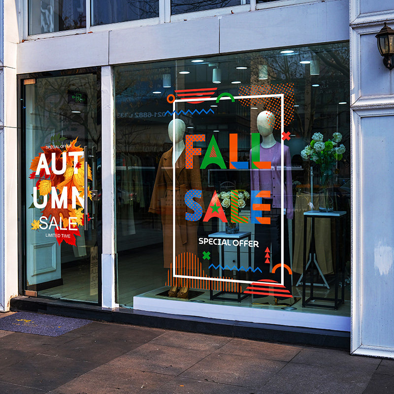 秋天SALE海报贴画透明UV女装店橱窗玻璃门换季促销标签玻璃贴纸