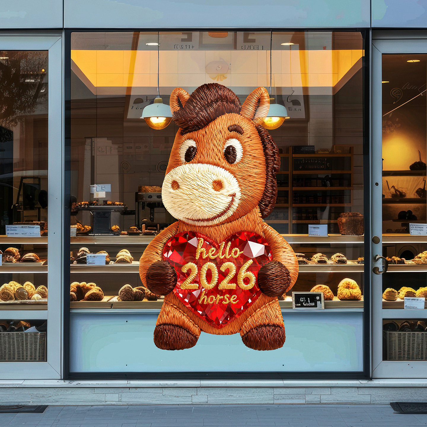 马年刺绣玩偶风格情人节新年门贴