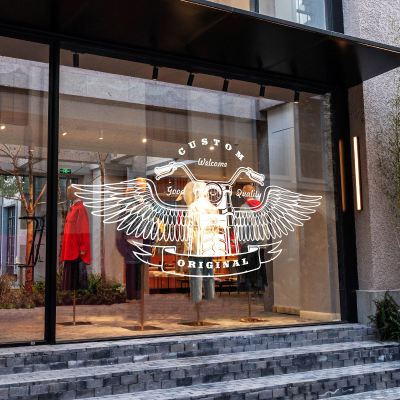 咖啡店装饰场景布置纹身店创意机车静电贴摩托车复古店铺橱窗贴