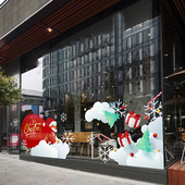 XMAS新款 圣诞节merry christmas 玻璃贴纸商场透明栏杆圣诞老人贴