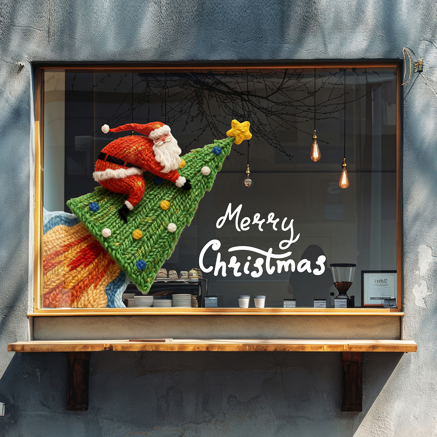 毛线风格窗花圣诞老人静电玻璃贴