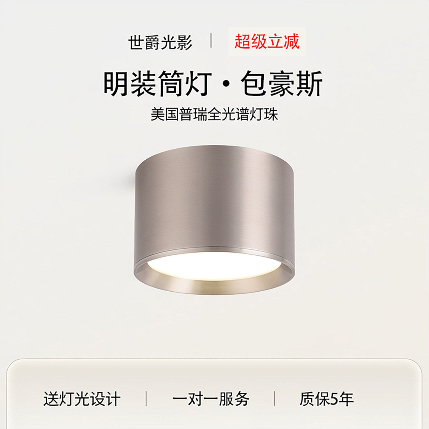 包豪斯护眼明装筒灯全光谱拉丝银图片