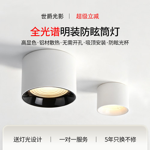 明装吸顶筒灯防眩护眼高显色