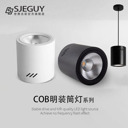 led明装筒灯圆形免开孔COB吸顶射灯4寸5寸6寸8寸商场店铺工装筒灯