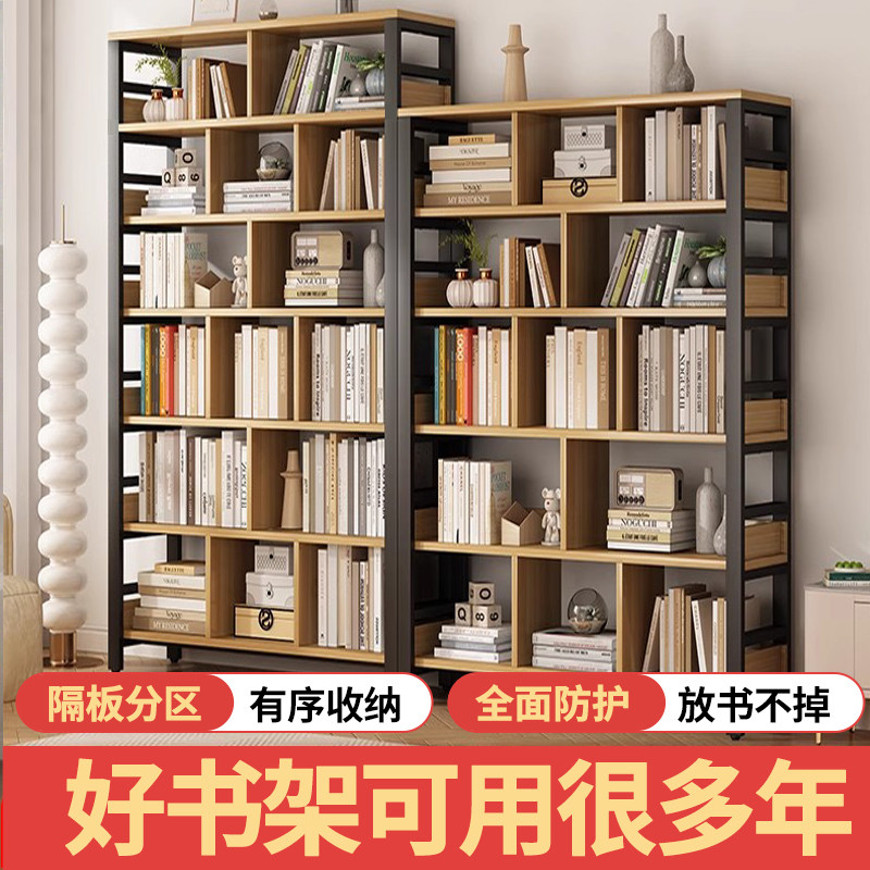 去客厅化满墙书柜收纳书架家用书房置物架落地多层收纳柜实木中式