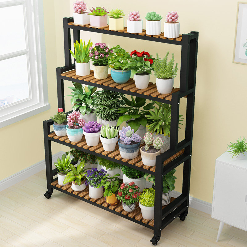 铁艺阶梯式花架户外花架子客厅落地式阳台置物架室外多层实木简约