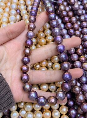 11-14mm炫彩糖纸大颗粒圆巴洛克天然淡水珍珠散珠项链半成品一条