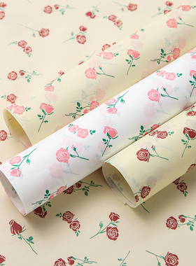 加厚玫瑰印花雪梨纸小碎花花束包装纸38g鲜花包花束内衬纸资材