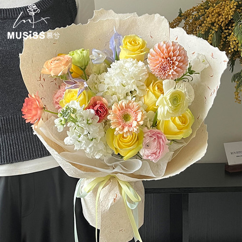 手撕花瓣纸花束包装纸高端质感真花鲜花包花纸东巴纸花艺花店资材