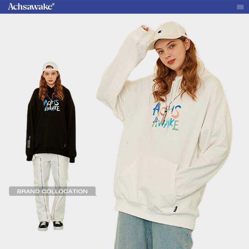 涂鸦油画笑脸印花连帽宽松卫衣