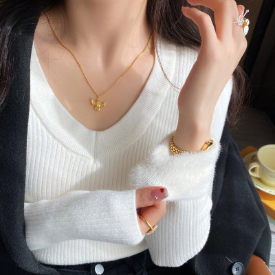 V领针织打底衫女内搭加绒加厚