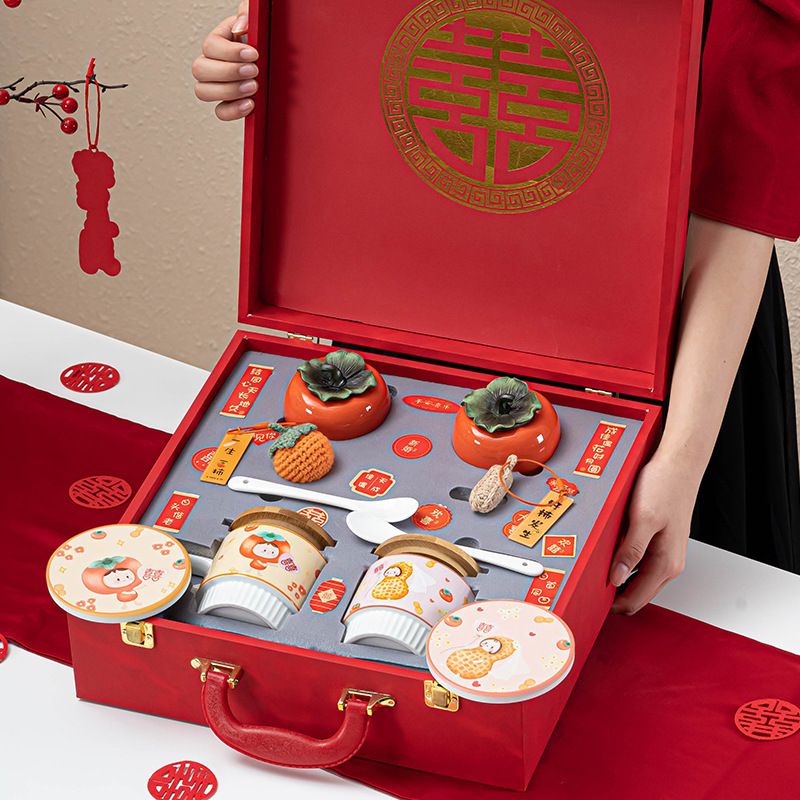 柿柿如意创意礼品套装情侣杯子摆件高档送新人闺蜜伴手礼结婚礼物