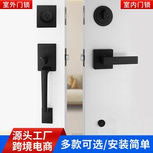 跨境大把手门门锁闭锁黑色外部带手柄带锁大拉手指纹配套锁