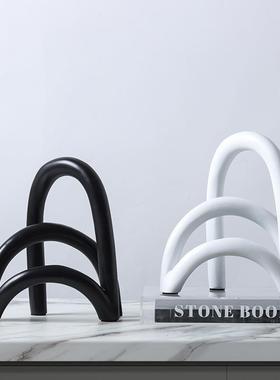 黑白几何拱形桥形交叉树脂摆件现代家北欧创意居样板间装饰品