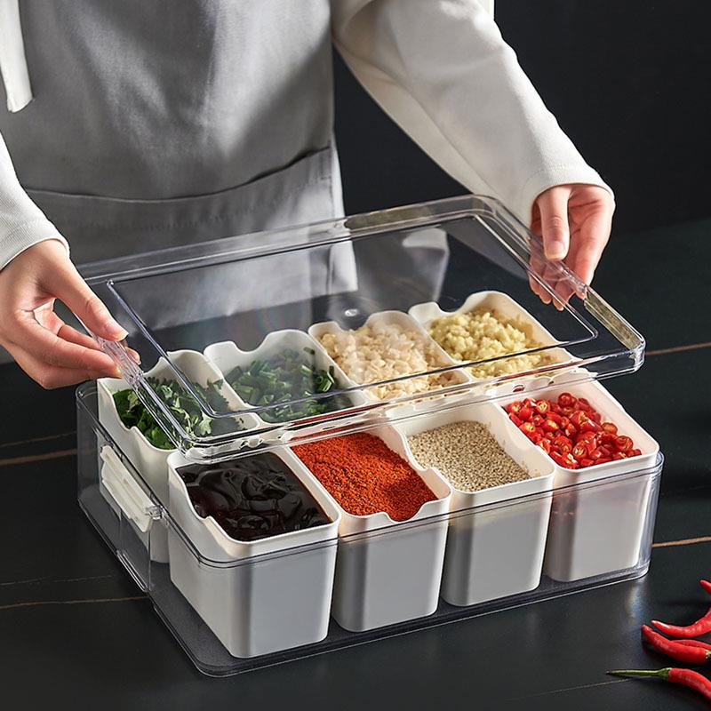 严选八分格厨房分装收纳盒冻肉分格盒火锅配料收纳盒防潮子密封盒