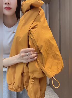 ROUMIKL多巴胺黄色连帽短款外套女款秋季2025新款休闲宽松减龄拉
