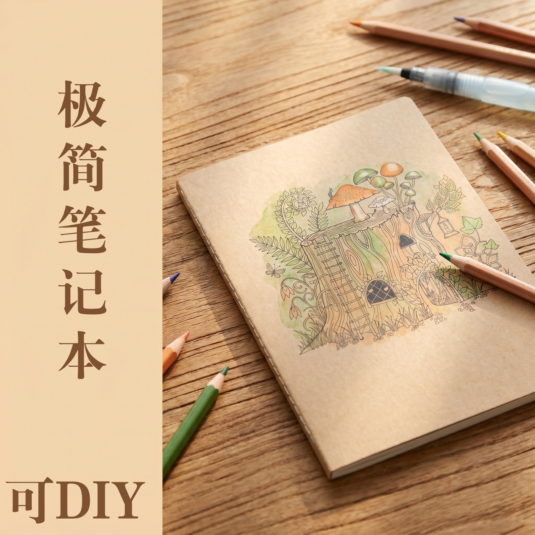 涂面本B5手绘笔记本子牛皮纸缝线本16k车线装DIY涂鸦记事本4本装