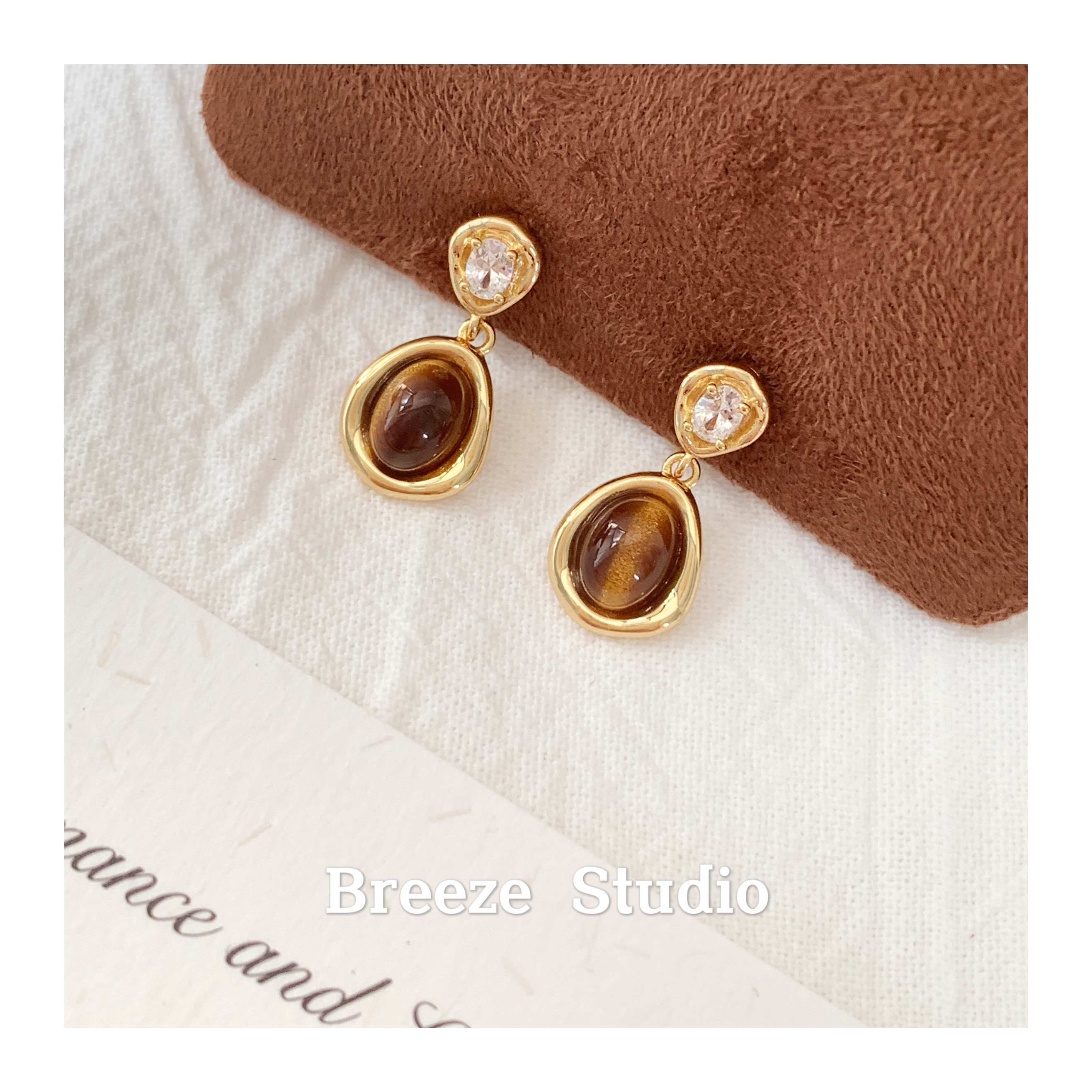 法式美拉德虎眼石蚊香盘耳夹