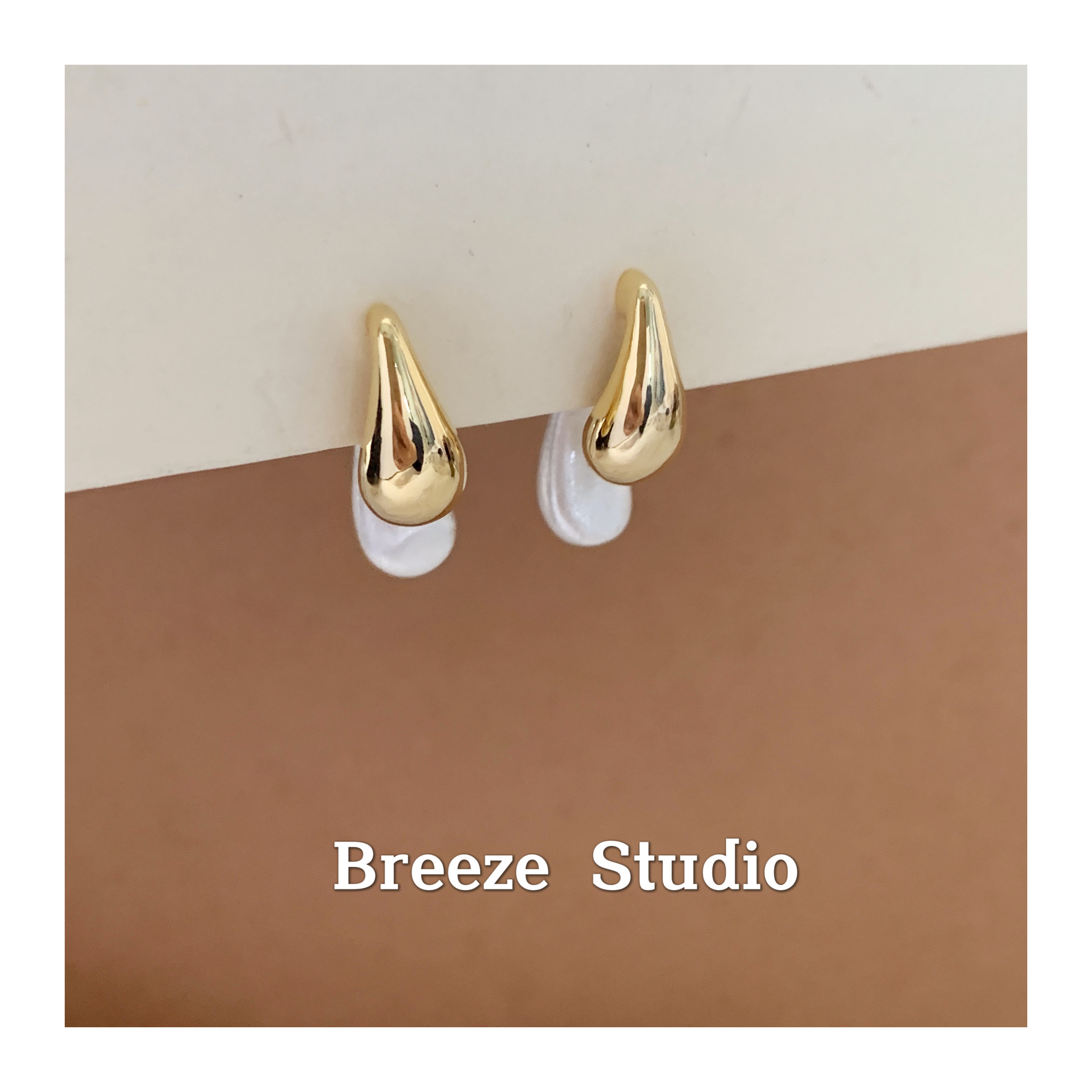 双色水滴法式耳夹蚊香盘耳饰