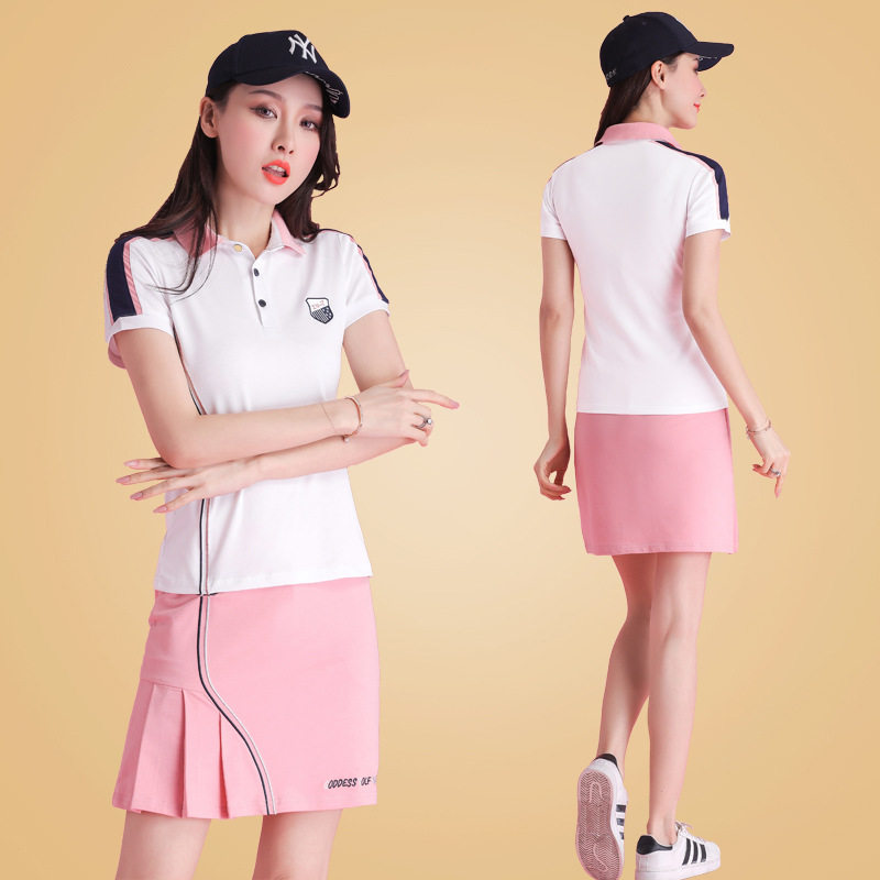 夏季新款高尔夫休闲运动套装裙女羽毛球服短袖防走光裤裙网球裙