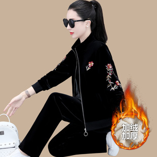 高尔夫新款服装金丝绒运动套装女士秋冬季女加绒加厚休闲服三件套