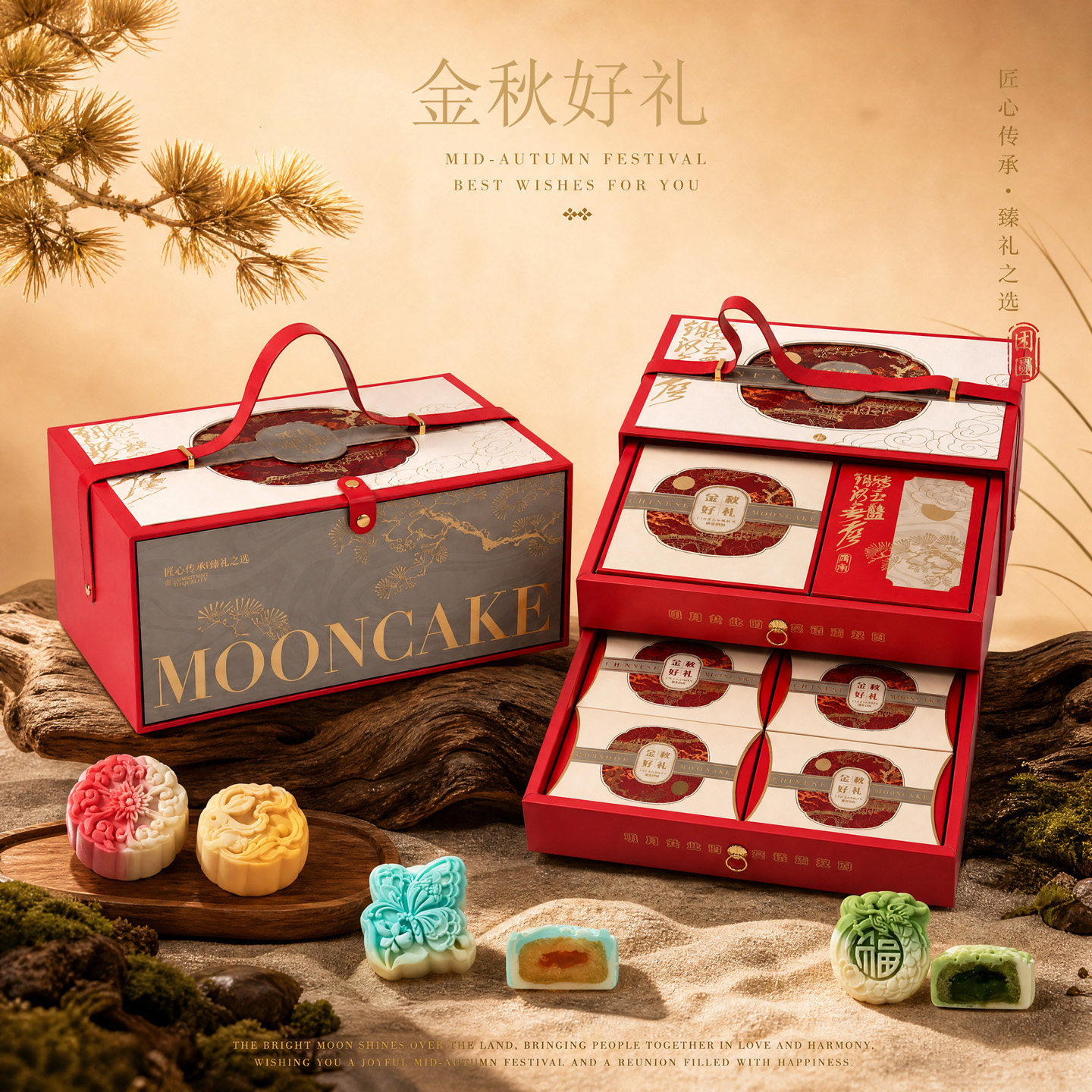 高档2026年新款中秋节团购月饼礼盒装桃山皮广式流心糕点定制批发