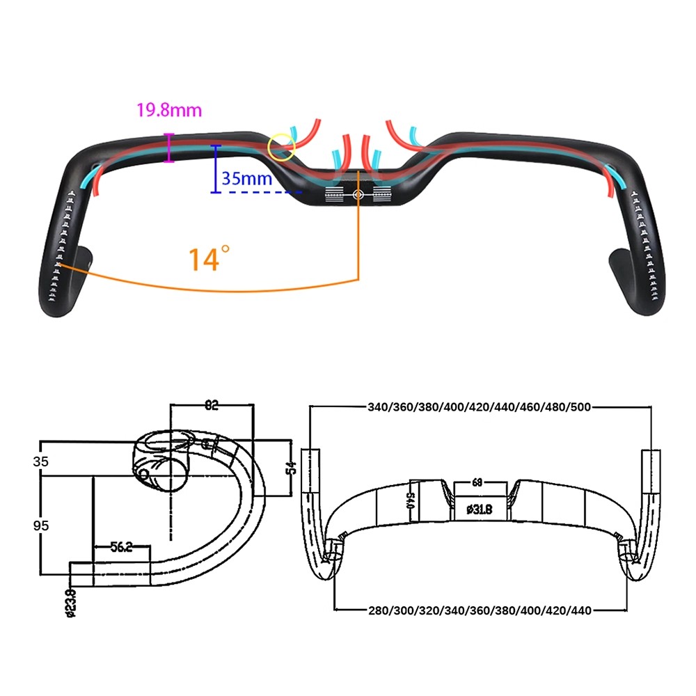 BALUGOE全碳纤维Gravel瓜车弯把14度公路自行车把手 抬升弯把