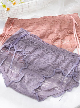 大码内裤女蕾丝性感中腰薄款透明网纱情调纯欲新款舒适透气三角裤