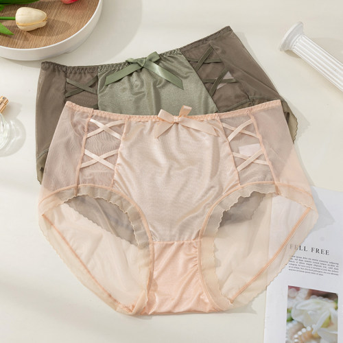 大码蕾丝内裤女网纱性感中腰无痕
