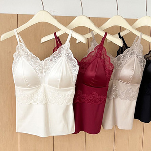 大码 保暖吊带背心女胖mm德绒带胸垫一体性感聚拢秋冬内搭打底内衣