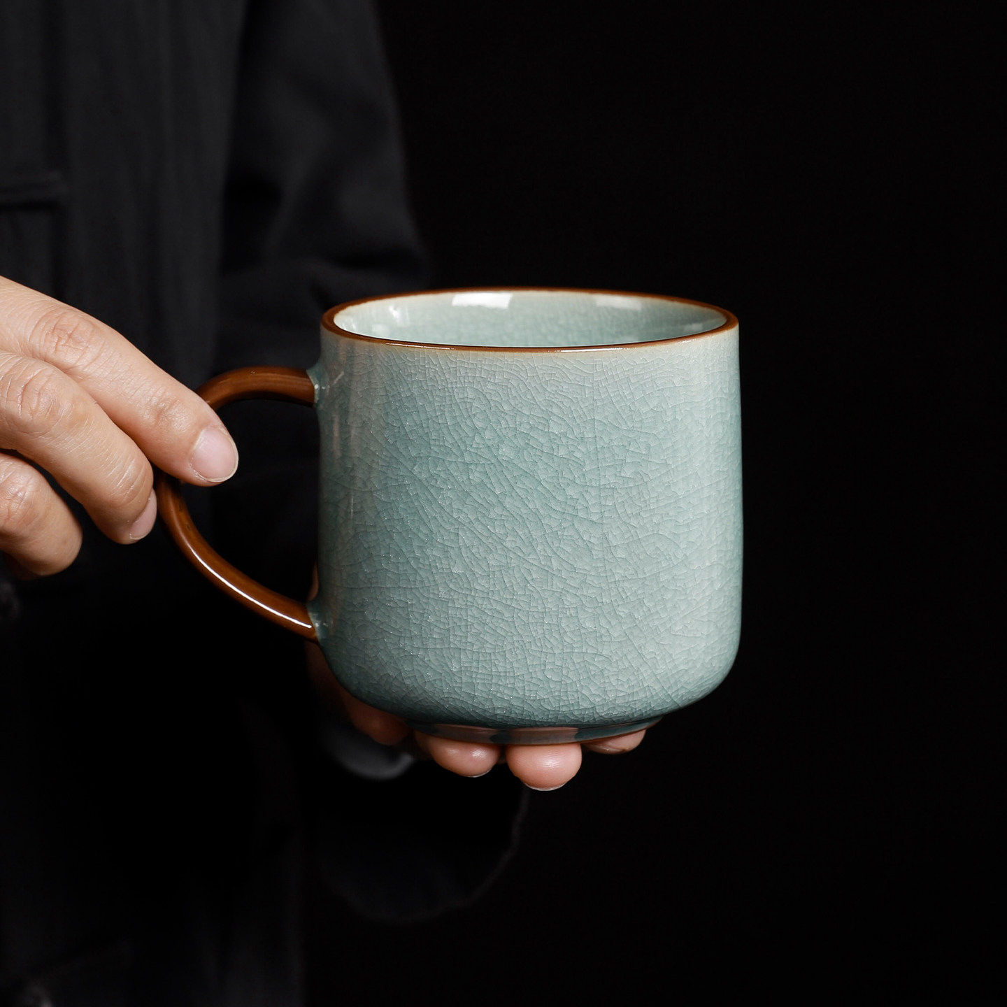 汝窑冰花茶杯高档陶瓷冰裂纹马克杯办公家用水杯大容量喝茶杯子