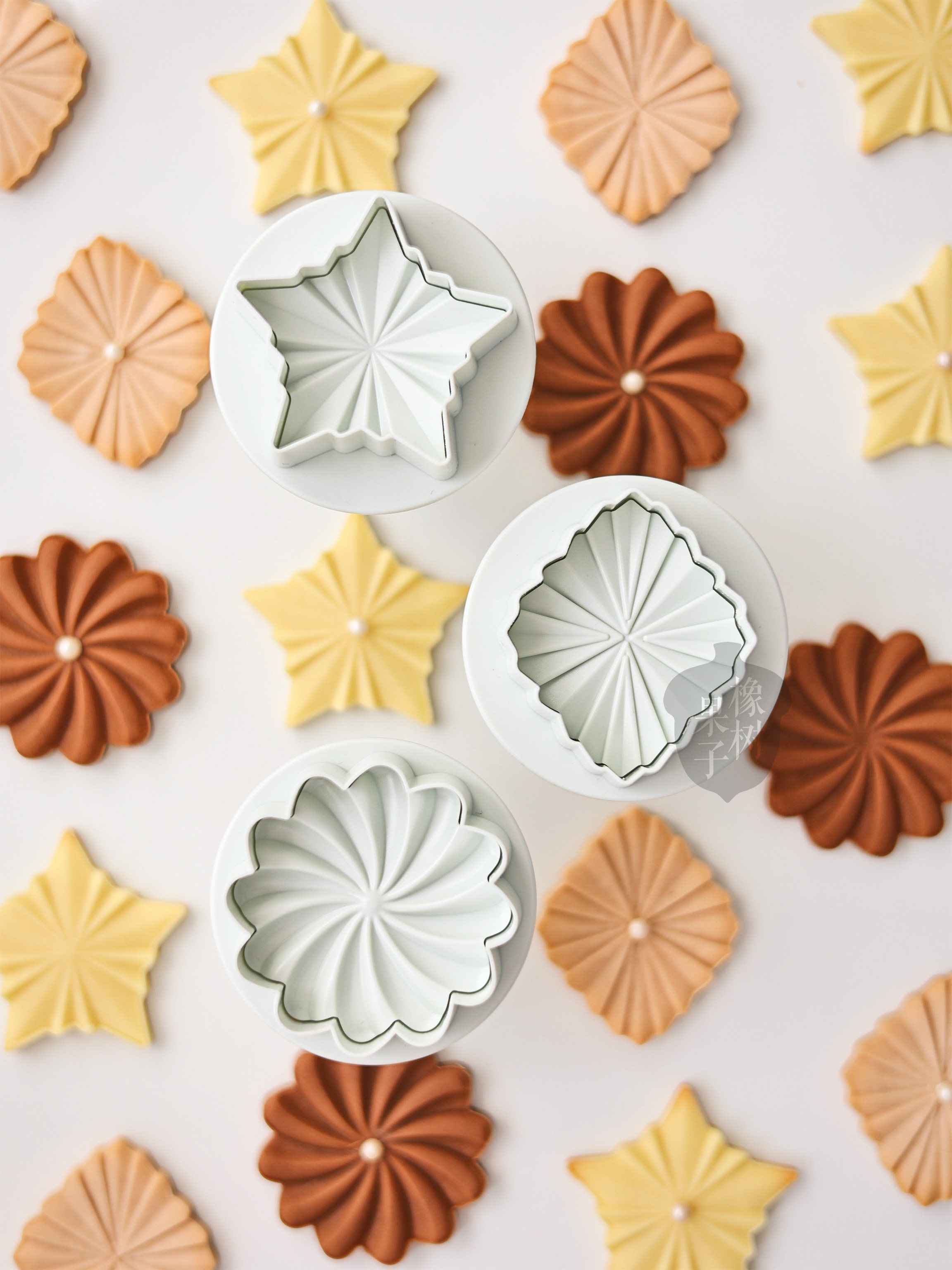 橡树果子北欧风圣诞挂坠饼干模五角星3D立体波纹圣诞节配件曲奇模