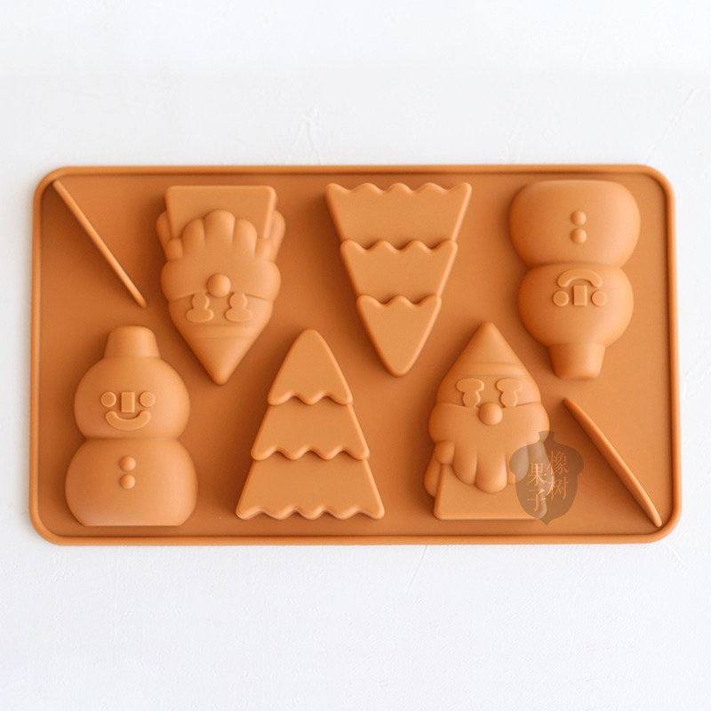 韩式新款雪人圣诞老人树巧克力蒸蛋硅胶模具 家用创意烘焙工具