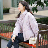 新款 奶紫色90白鸭绒短款 羽绒服女立领2025秋冬季 设计感小众外套潮
