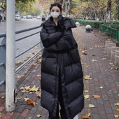 新品 黑色长款 90白鸭绒羽绒服女2025冬季 宽松显瘦设计小众炸街外套