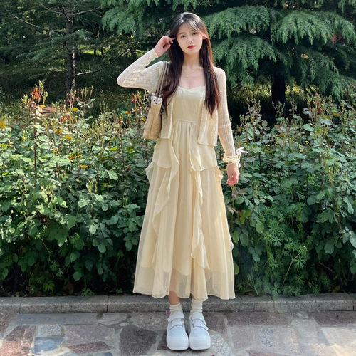 约会超仙吊带裙套装女开衫