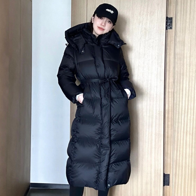 90白鸭绒长款收腰羽绒服外套