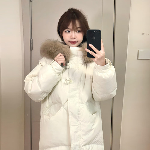 90白鸭绒长款过膝羽绒服外套